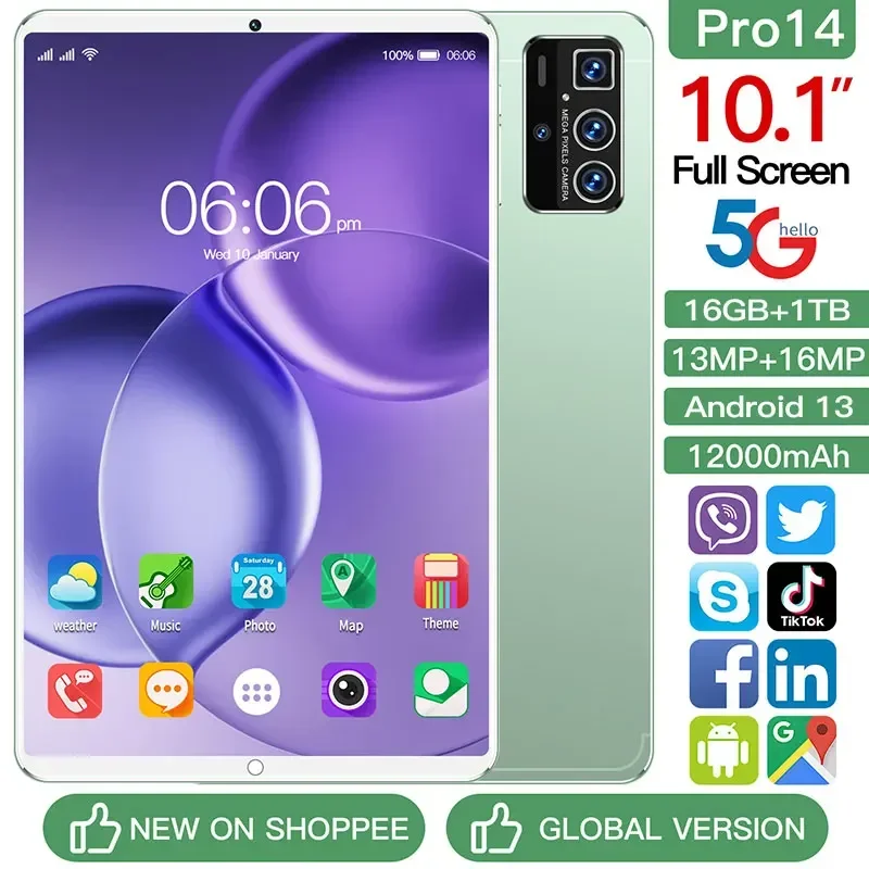 2024 Pro14 Android Tablet - 5G Dual SIM, 16GB RAM, 1TB Storage