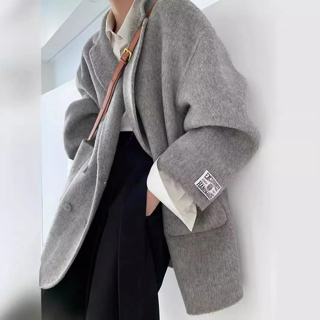 2025 Spring Autumn Short High-End Double-Sided Cashmere Coat Women's Loose Korean Style Woolen Blazer