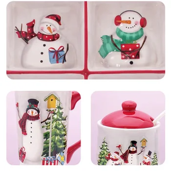 Nordic Christmas Snowman Tableware Set Embossed Rice Salad Bowl Plate Cup  Dinnerware Wholesale Ceramic Tableware Set