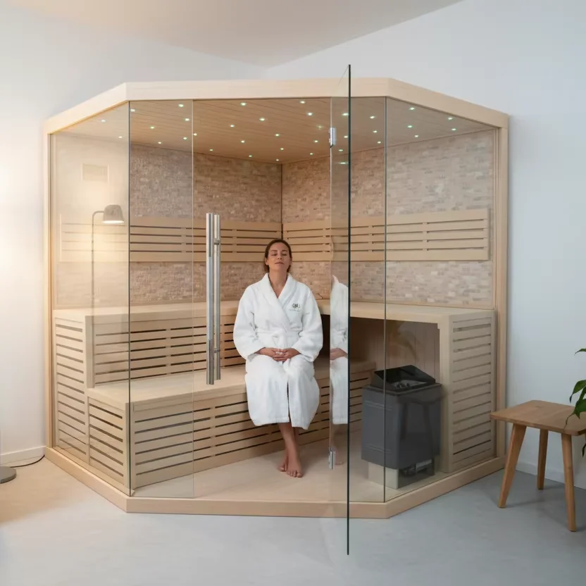 Classic Modern Design 3-4 Person Solid Wood Cedar Dry Steam Sauna Room Infrared Indoor Hammam with Fashionable Style