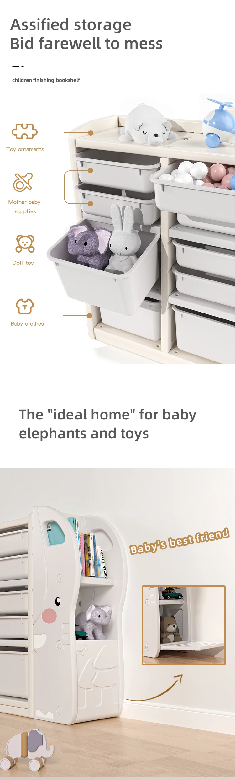 Multifunction Baby Indoor Bookshelf - Kids Plastic Cabinet