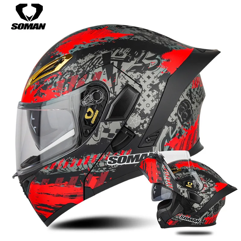 Big Tail Colorful Visor Monster Motorcycle Helmet Men's and Women's Double Lens Flip up Helmet Four Seasons Riding