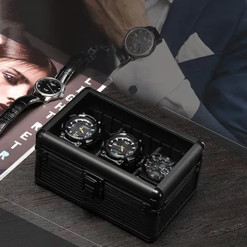 Custom Gift Display Packaging Storage Luxury Black Aluminum Wooden Watch Box Cases
