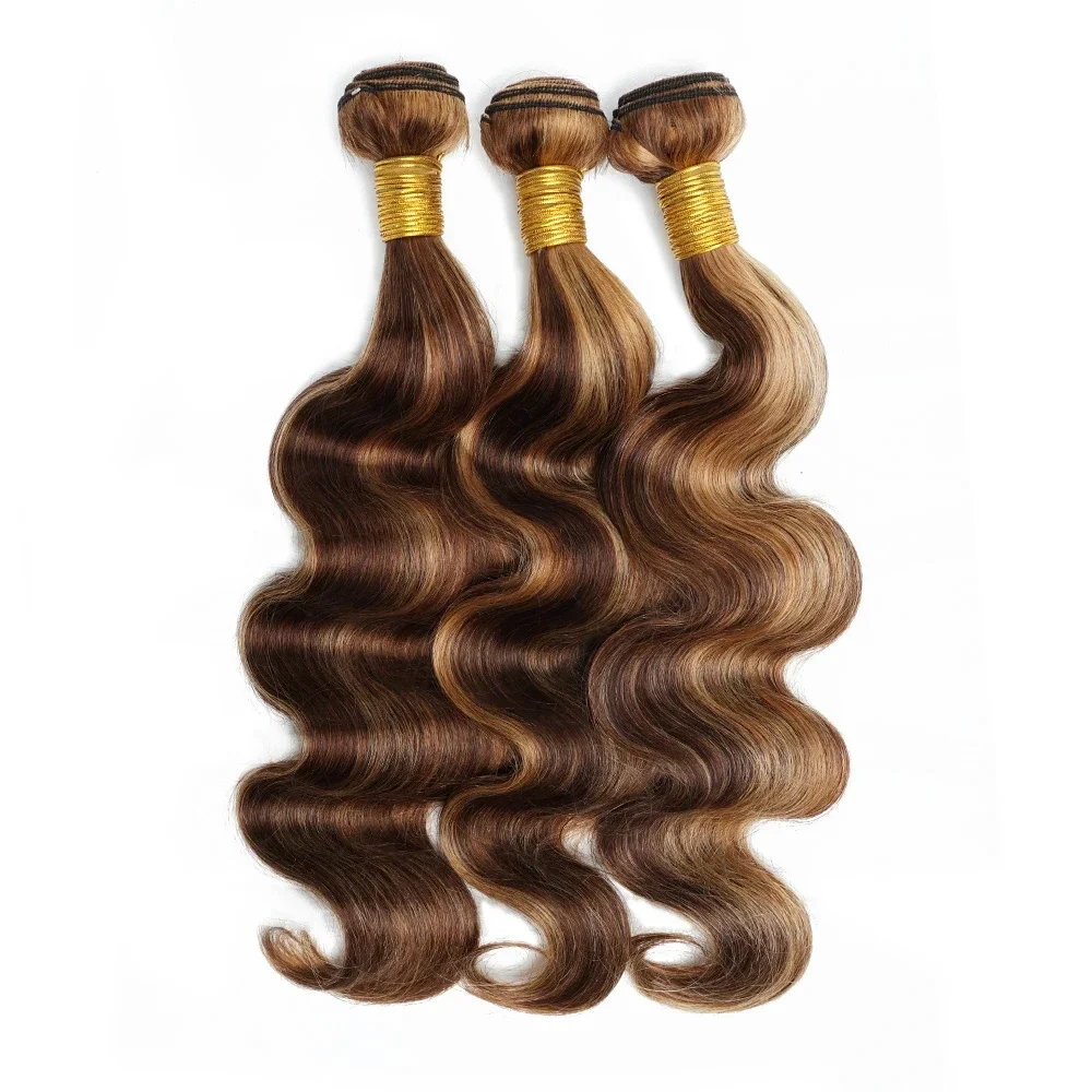 100g bundter af ægte hår, brasiliansk, bølget hår, farvet brunt blond_voghion.com