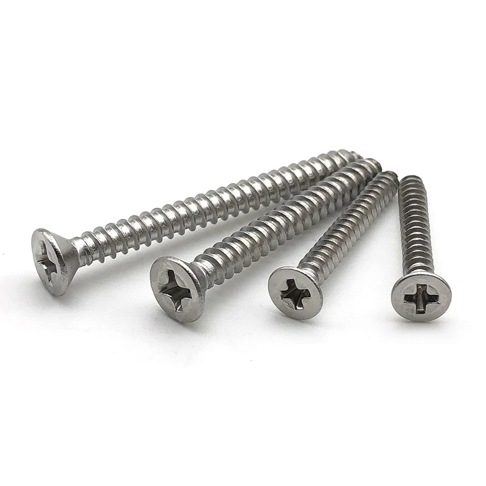 304 316 Stainless steel phillips low profile ultra low thin flat head flat tail self tapping thread forming screw for plastic