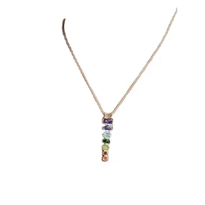 Custom Rainbow 7 Chakra 925 Sterling Silver Pendant Necklace Multicolor Natural Stone Seven Chakra Necklace