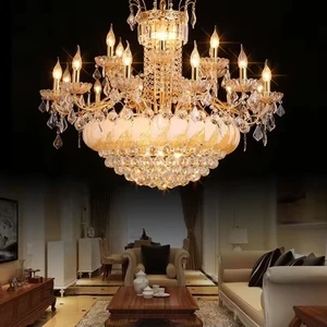 European Retro Hotel Hanging Luxury Gold Empire K9 Crystal Chandeliers Ceiling Decoration Drop Light