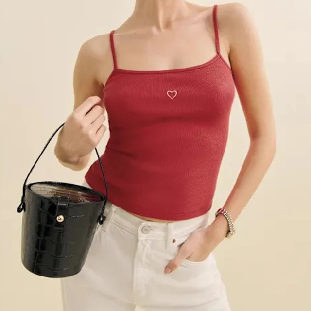 Wholesale High - Quality Women's Red Spaghetti Strap Knit Camisole, Slim Fit, Ideal for Casual Outings & Summer Parties