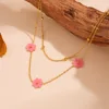 L506 gold pink shell double layer necklace