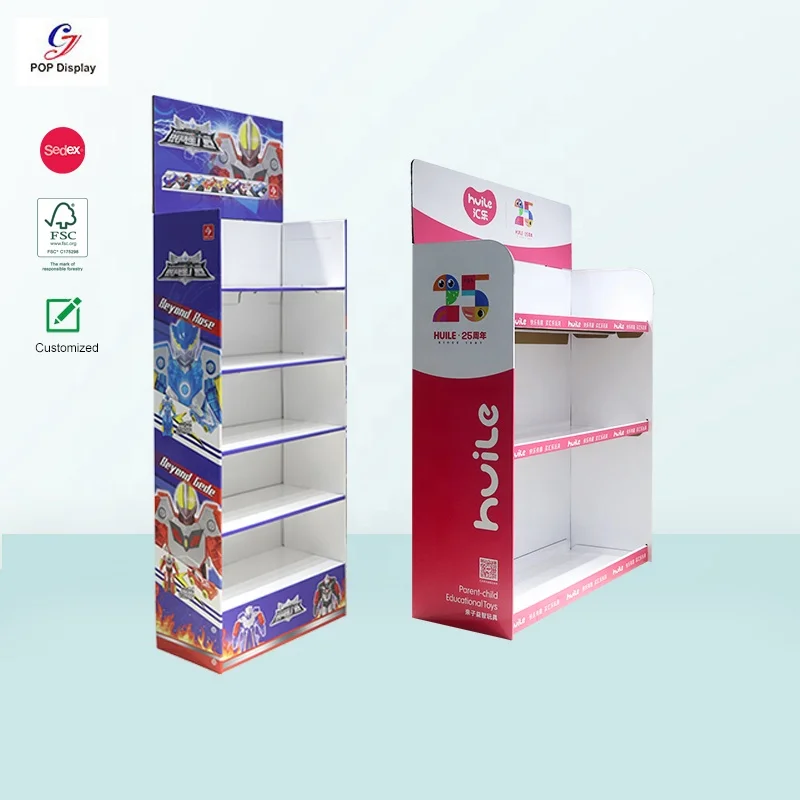 Cyj Custom 4 Tiers Cardboard Display Retail Shop Pos Corrugated Flooring Stand DIY Pop up Supplements Goods Paper Display Rack