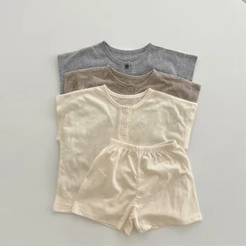 Newborn Baby Clothes Casual Infant Two-Piece Set Summer Short Sleeve T-Shirt & Shorts Soft Breathable Cotton Solid Pattern