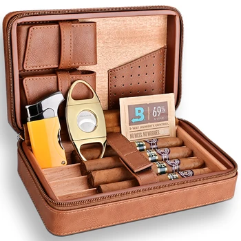 Wooden Gift Box Custom Spanish Cedar Mini Cigar Cases/Humidors Leather Travel Cigar Humidor Case Bag