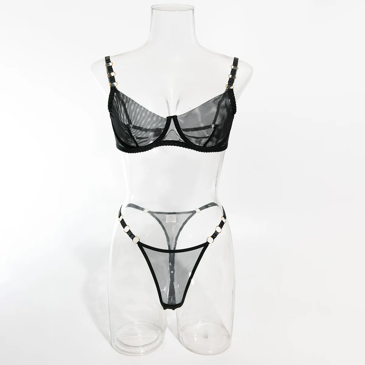Sheer Mesh Ring Link Black Elastic Comfortable Wxxx Sexy Bra Female