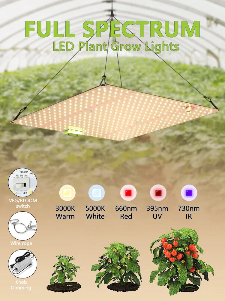New Led Full Spectrum Grow Light Ultra Thin Quantum Panel Veg/bloom Switch Greenhouse Plant Fill