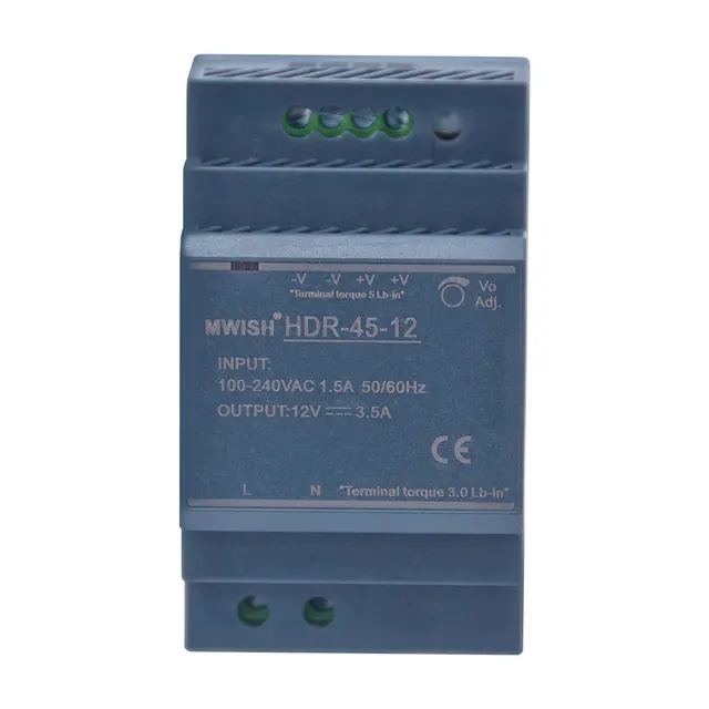 MWISH HDR-45-12 Din Rail SPMS 12V 45W 3.5A Switch Power Supply