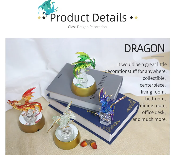 chinese dragons figurines clear glass ornaments for crafts glass lighting crafts manufacture