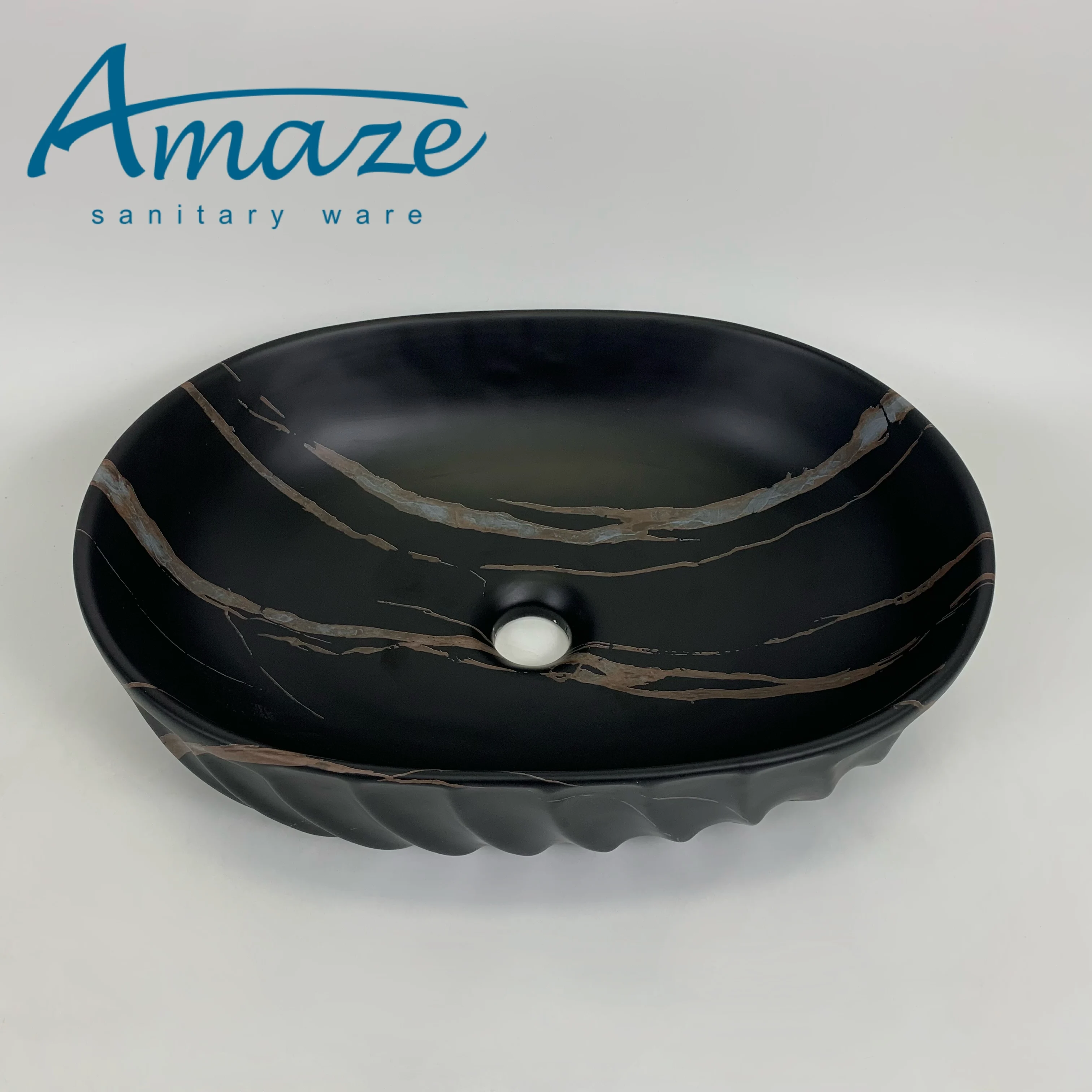 Oval modern ceramic black marble design art basin bathroom wash basin hotel countertop sink factory