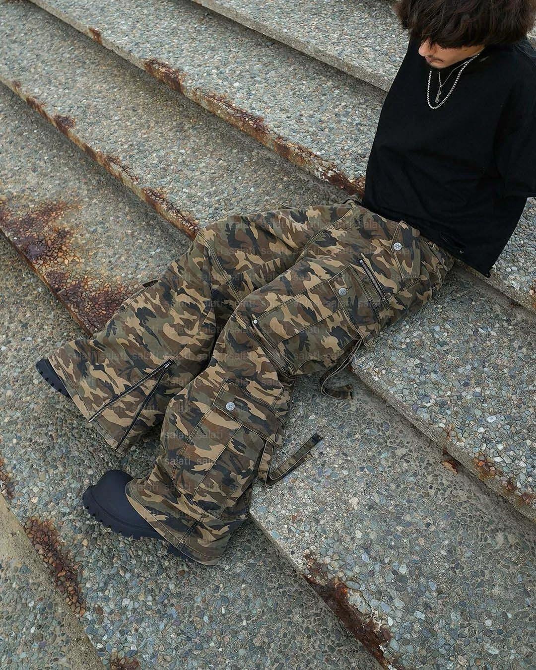 Salati Manufacturer Streetwear Dtg Printed Duck Canvas Wide Leg Camouflage Camo Carpenter Trouser Tactical Baggy Cargo Pants Men gallery 4
