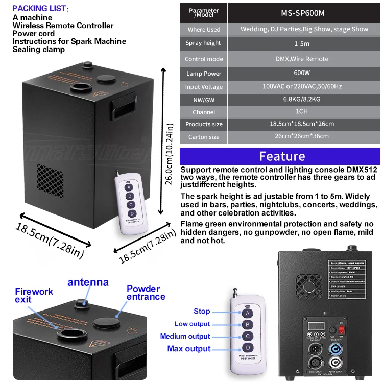Dj Equipment 600w Cold Spark Machine - Wedding Party Stage