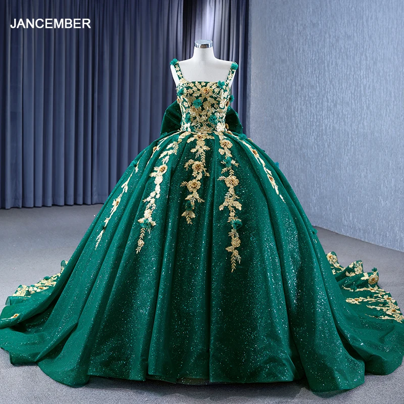 green flower long dress Moss Green Floral Prom Dress 2023 Ball Gown Spaghetti Straps Long Evening Dress with Pockets 0 / Moss Green main image 1