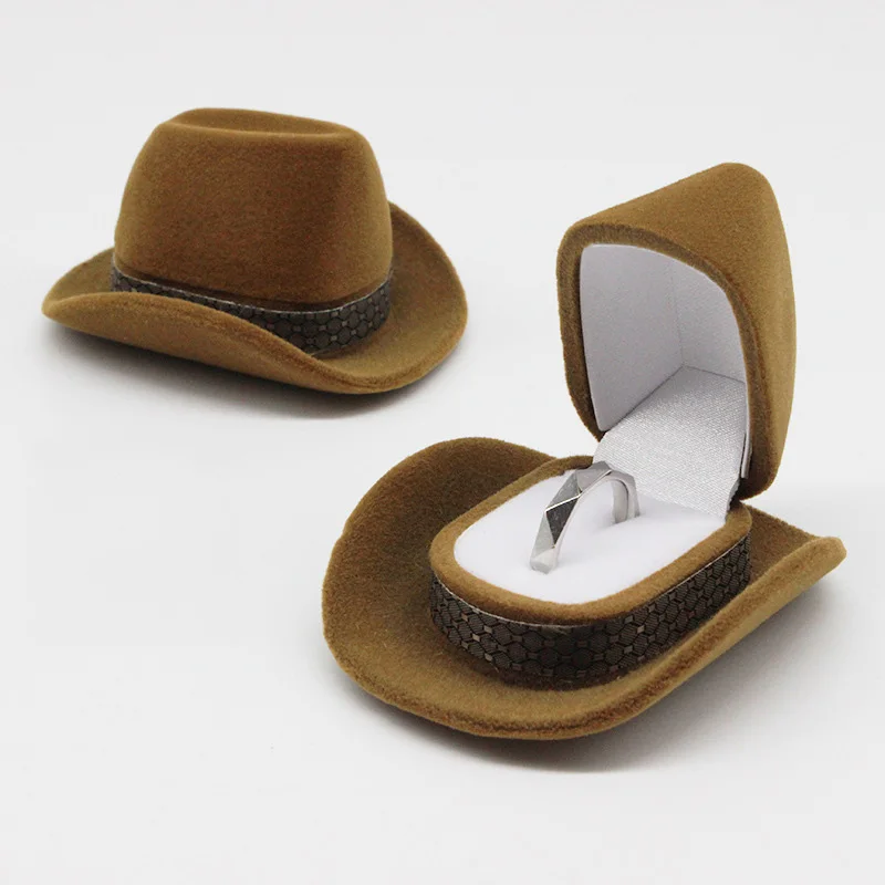 Cowboy Hat Flocking Ring Box Necklace 