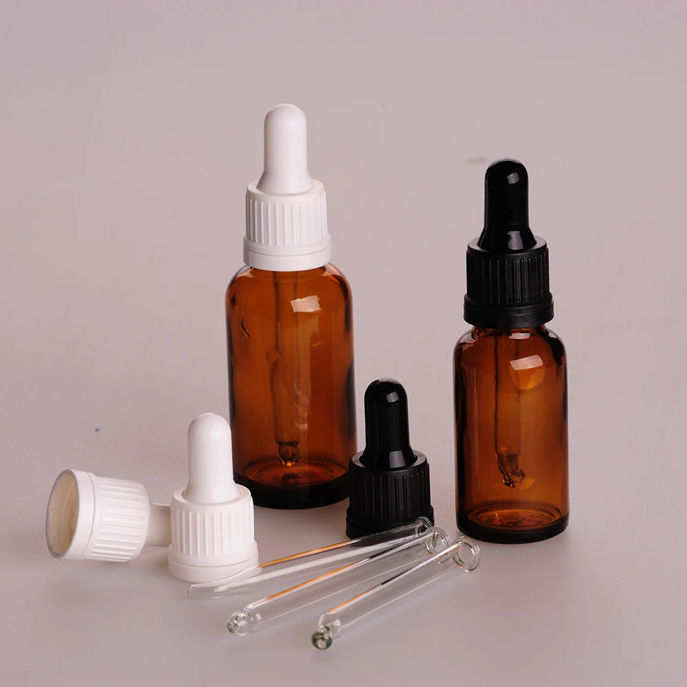 High Quality Amber 5ml  10ml 20ml 30ml 50ml 100ml Essential Oil Glass Dropper Bottle with Glass Pipette Dropper Cap