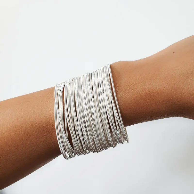 New Design 1.7mm Thin Silver Spring Bracelets Stainless Steel Guitar String Bracelet Layered Bracelets for Women