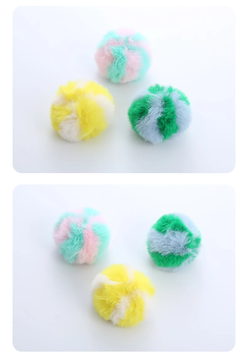 Colorful Light Weight Soft Comfortable Rabbit Plush Cat Toy Ball
