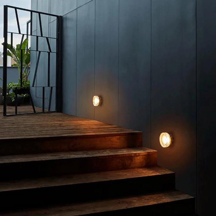 Nordic Modern Outdoor or Indoor bathroom IP65 waterproof corridor garden light round reeded glass LED wall lamp