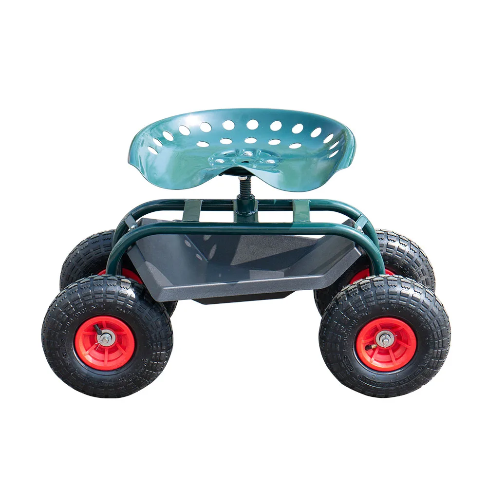 Heavy Duty Wheeled Garden Seat Hopper Gardening Work Cart Tool Storage