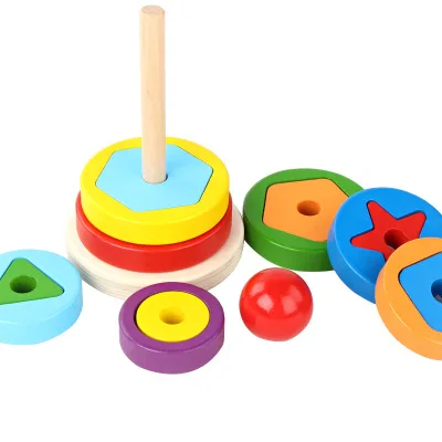 Montessori Classic Educational Holz Regenbogen Stapler Turm Bunte  geometrische Form Block Spielzeug fr Kinder 1:8 Mastab Box verpackt