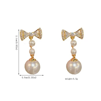 S925 Silver Needle Sweet Joker Zircon Bow Pearl Tassel Earrings Advanced Temperament Light Luxury Fashion Studs Wholesale