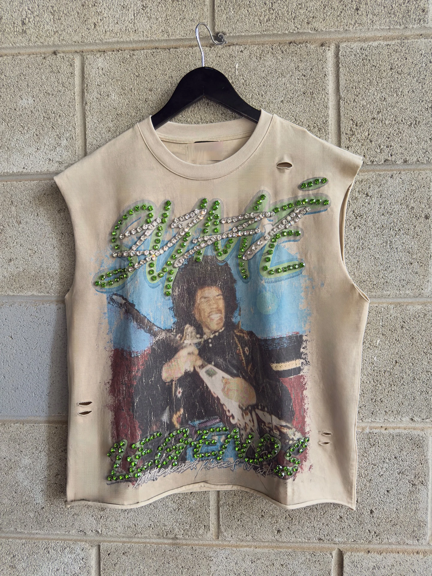 Men's Sun Faded Street Sleeveless Vest Custom Antique Graphic T-shirt Rhinestone Studs DTG Printed 200 Gram Fabric Weight Crop gallery 7