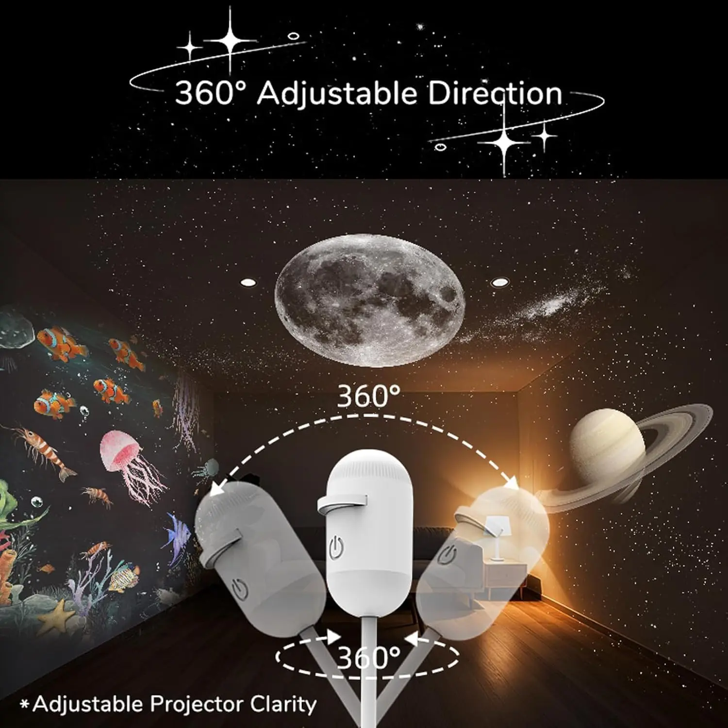 2026 USB Powered ABS LED Night Light Projector Galaxy Star Nebula Aurora Sky Dynamic Rotating Light for Kids Bedroom