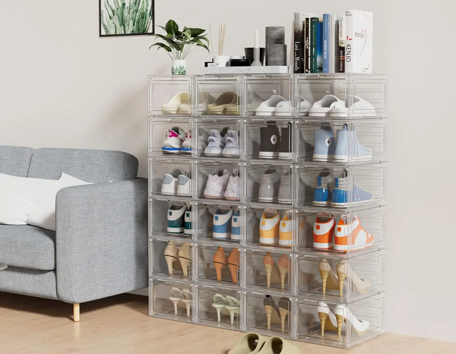 Plastic Shoe Box Clear Hard Display Shoe Organizer Stackable With Lids Large Capacity and Fashion