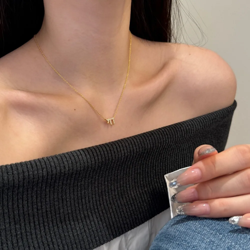 KAKODIY Unique Design Jewelry for Women 925 Sterling Silver Chain Mathematical Symbol M Letter 5A Cubic Zirconia Women's Pendant Necklace detail 5
