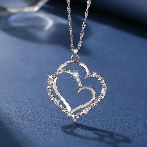 Exquisite Silver Heart Diamond Pendant Necklace Crystal Earrings And ...