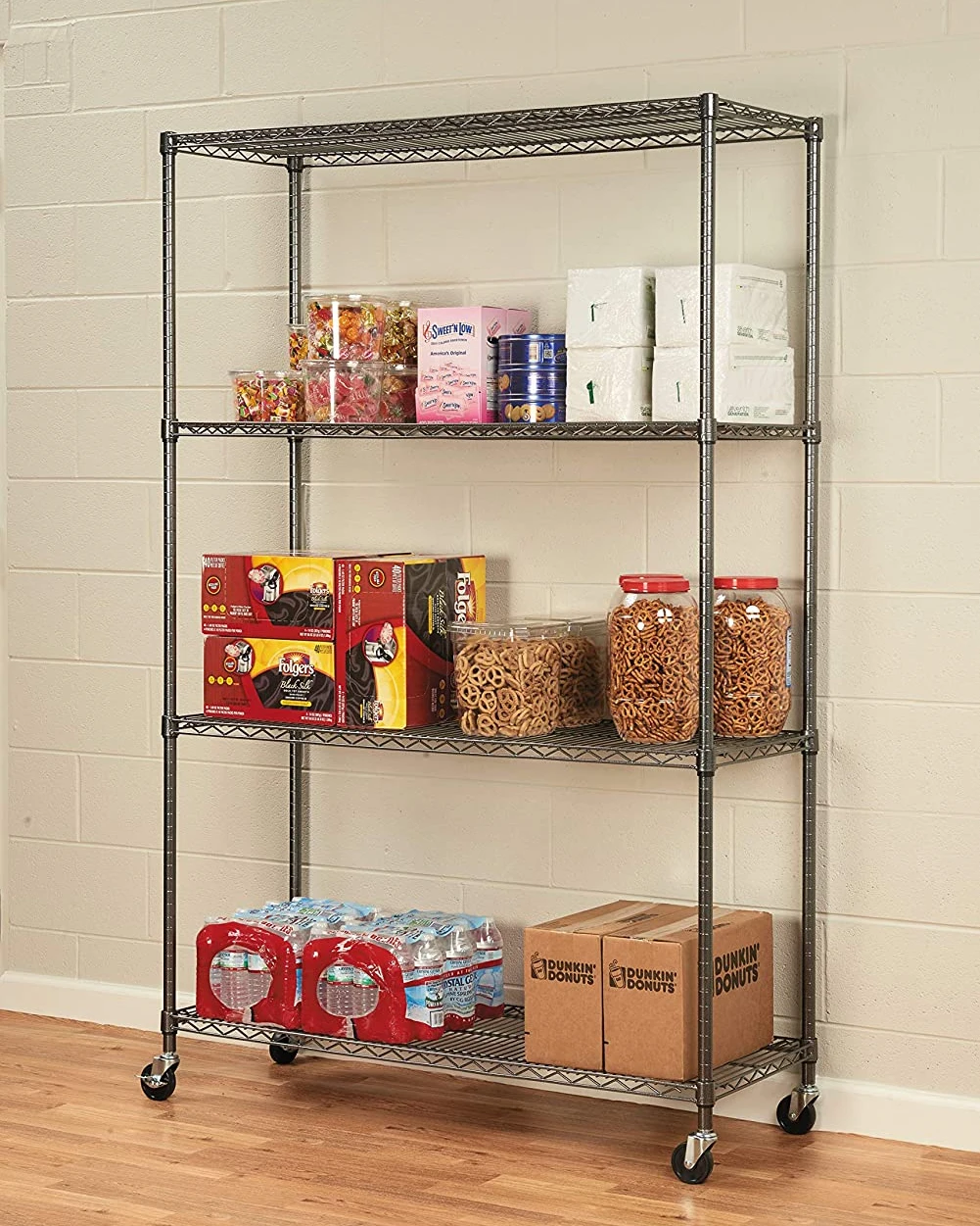 High Quality Adjustable 4 Layers Kitchen Storage Trolley Wire Shelving Trolley Cart Shelving on Wheels