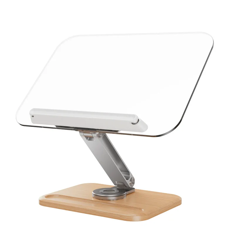 Book Stand for 360 Degree Rotating Foldable Wooden Laptop Stand with Metal Holder Vertical Desktop Tablet Reading Stand