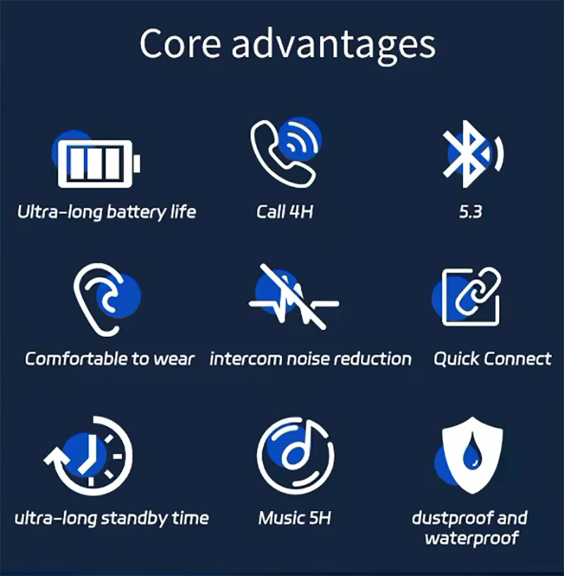True Wireless Over-Ear Headsets LED Battery Indicator Noise Reduction FM Radio Mini Stereo Earphones Gaming Sports Waterproof