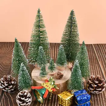 Lot De 49 Mini Sapins De Noël, Ensemble D'arbres De Brosse à Bouteille, Arbre De Noël Artificiel En Sisal Givré Avec Base En Bois, Arbres De Brosse De