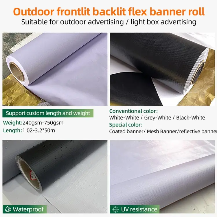 3.2m Solvent Printer Flex Banner Frontlit 440 Gsm Flex Banner High Glossy Pvc Flex Banner Roll Stock Lot