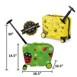Luggage Kids 18" Extendable Trolley Suitcase Customized Travel Suitcase Carry Along Kids Ride on Luggage with Safety Belt