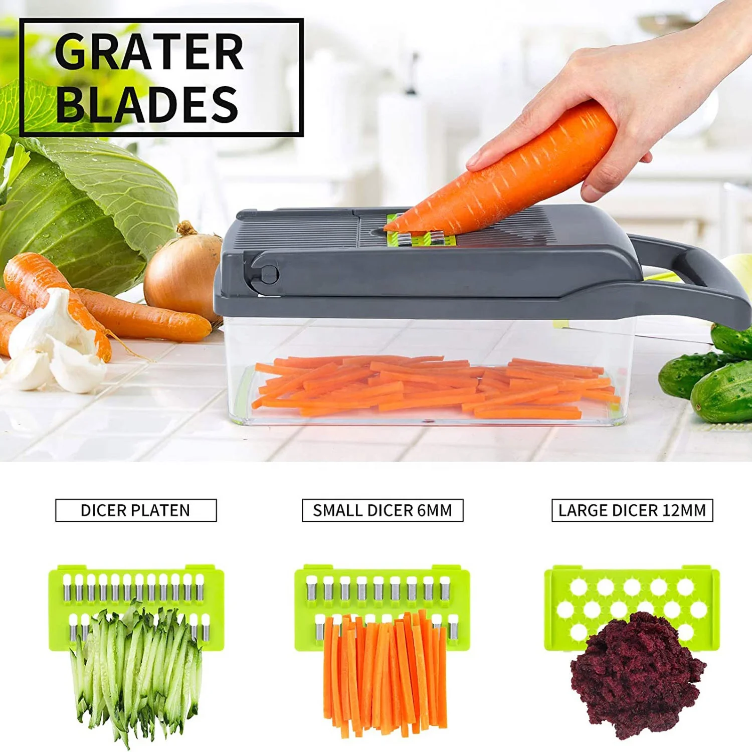 Kitchen Multi 15 in 1 Manual Mandoline Fruit Cutter Onion Dicer Veggie Slicer Vegetable Chopper