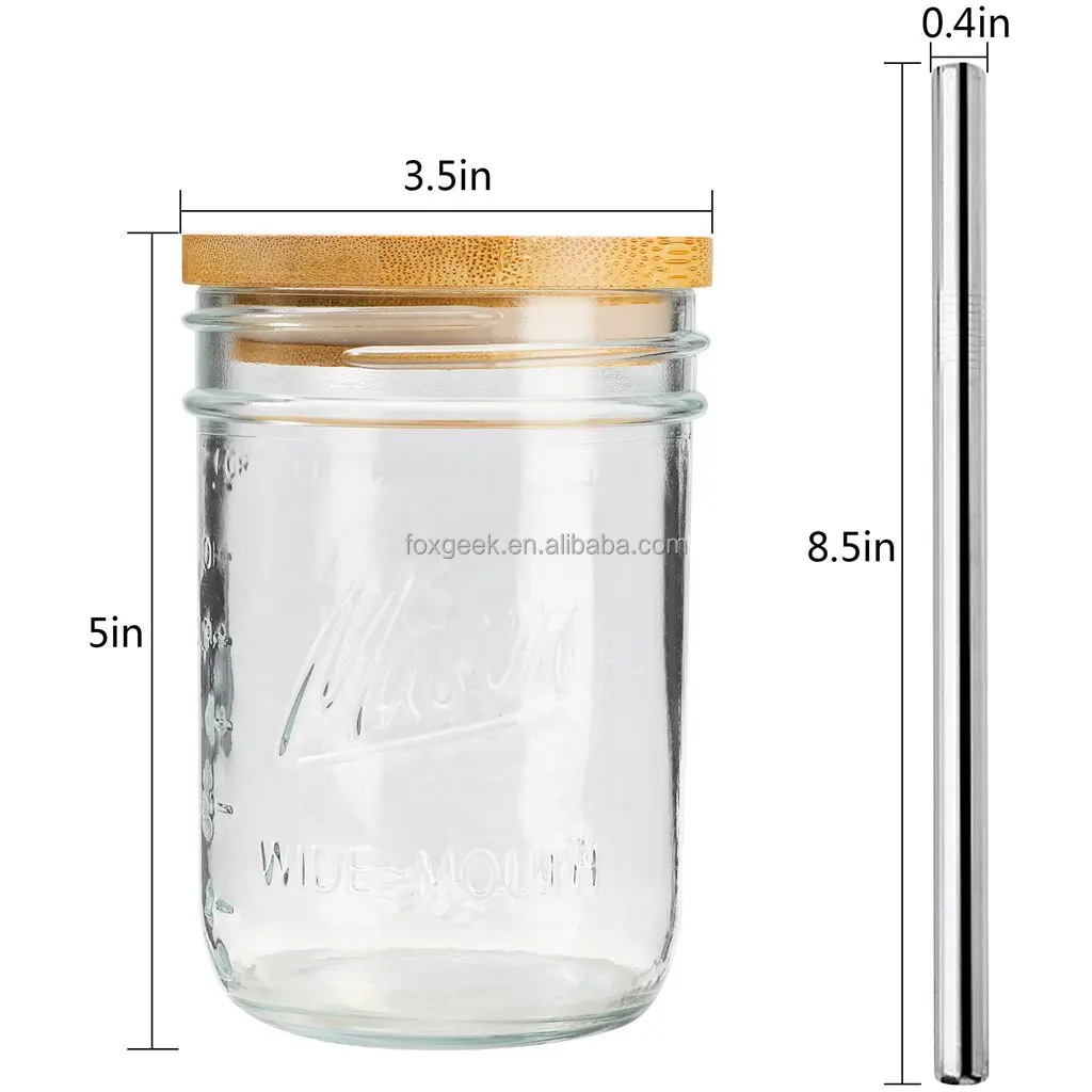 Kenvilo Vasos De Vidrio En Forma De Lata Con Tapas De Bambú Y Pajita De Vidrio Juego De 4 Vasos Grises Para Cerveza Batidos Coctel Whisky Cafe