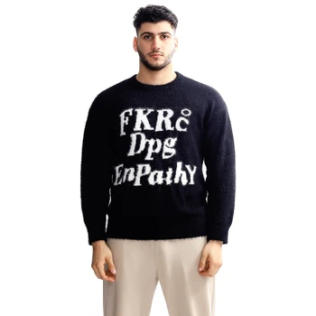 Factory customized winter new wool blend ribbed knit handmade printed text men's sweater