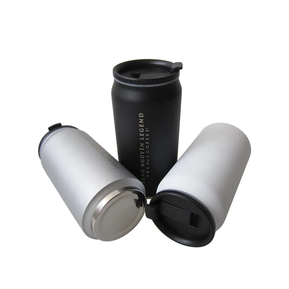 Gobelet isotherme 35 cl (12 oz) en acier inoxydable 304 à double paroi avec couvercle en plastique, blanc/noir._voghion.com