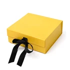 Boxes For Cosmetic Gift Pack Cardboard Yellow Carton Packaging Gift Box With Folding Ribbon Closure For Cosmetic Jar Packaging