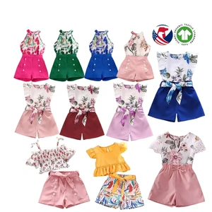Kids Clothes Summer Short Sleeveless Printed Halter Top Shorts Floral 2 Pieces Girls Clothing Sets