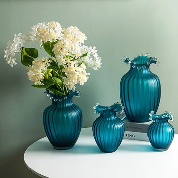 2022 New Fashion Creative Decorative Home Flower Glass Vases Crystal Glass Flower Vase Blue Pink Color Glass Vase for Wedding